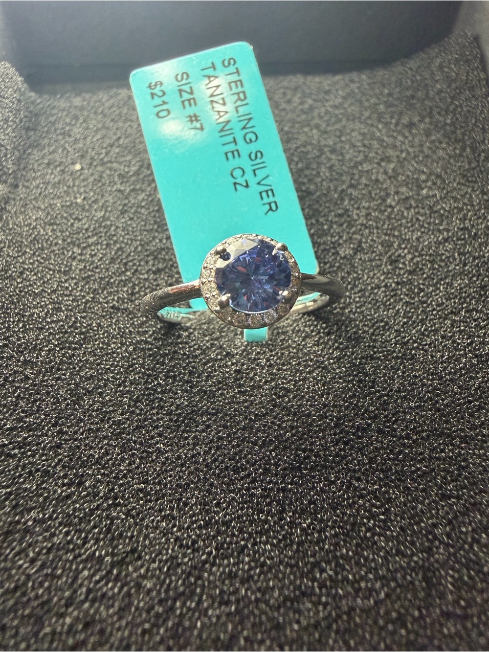 Sterling Silver Blue Tanzanite CZ Halo Ring